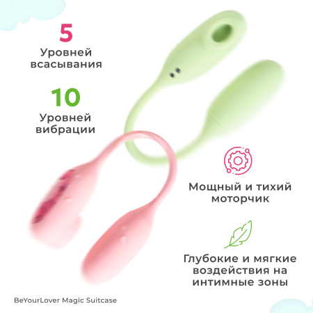 150638 - Вибратор 2в1 BeYourLover Magic Suitcase с бесконтактным клиторальным стимулятором, зеленый | Казанова 69