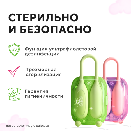 150638 - Вибратор 2в1 BeYourLover Magic Suitcase с бесконтактным клиторальным стимулятором, зеленый | Казанова 69
