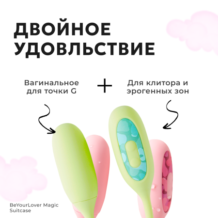 150638 - Вибратор 2в1 BeYourLover Magic Suitcase с бесконтактным клиторальным стимулятором, зеленый | Казанова 69