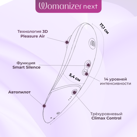 WZNT1SG8 - Бесконтактный клиторальный стимулятор Womanizer Next цвет шалфея | Казанова 69