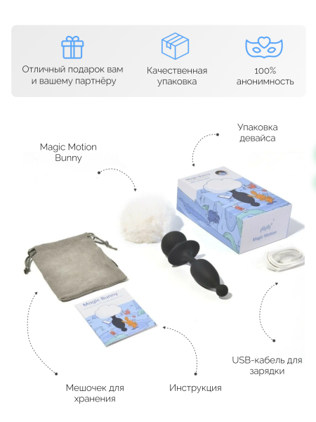 861148 - Анальный вибратор Magic Motion Bunny черный | Казанова 69